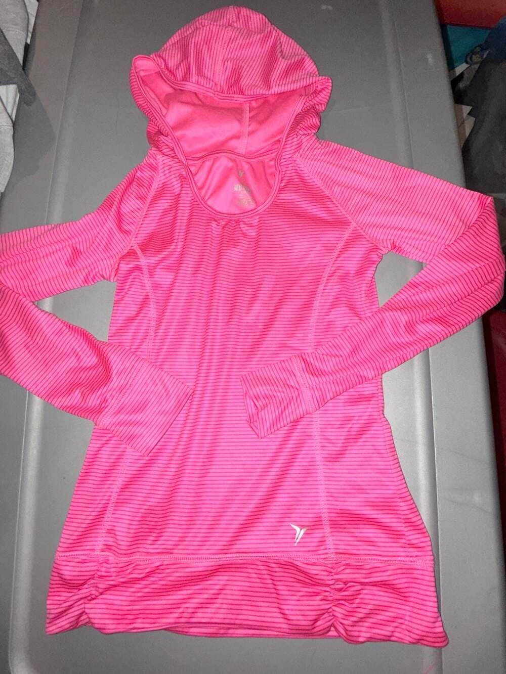 Old Navy Active Striped Hoodie Size L 10-12 Pink Pullover Athletic